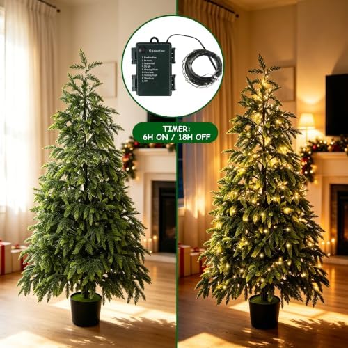 Cllayees 5FT Cedar Christmas Tree with Lights Artificial Potted Tree