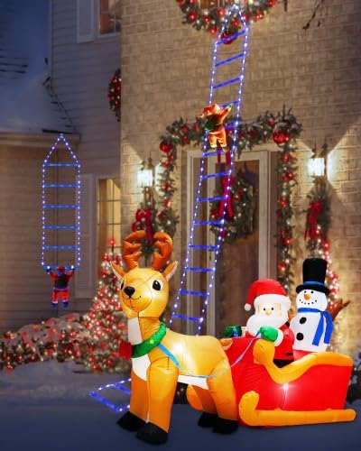 Toodour LED Christmas Lights - 10ft Christmas Decorative Ladder Lights with Santa Claus, Xmas Decorations Light for Indoor Outdoor, Window, Garden, Home, Wall, Xmas Tree Decor -Blue