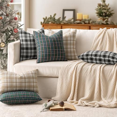 MIULEE Christmas Plaid Pillow Covers Scottish Tartan 26x26 Green