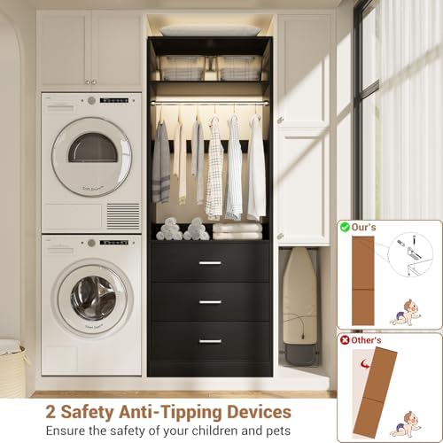 Besiost Freestanding Closet System with 3 Drawers, Wood Closet Organizer