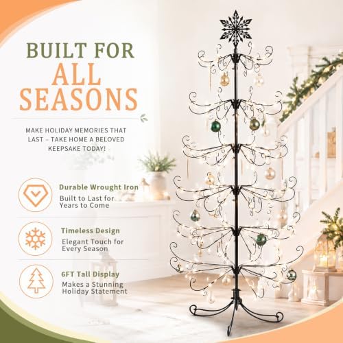6 Ft Metal Christmas Tree Stand with Snowflake Top, Holiday Decor, Black