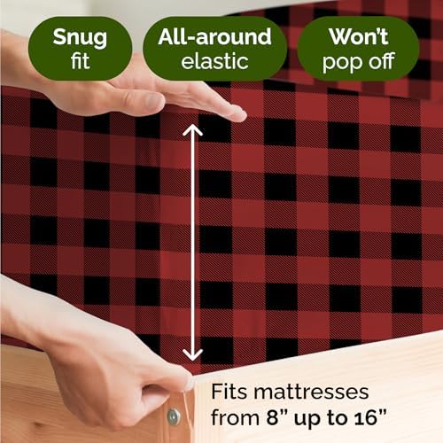 Christmas Sheet Set, Buffalo Plaid, Holiday Xmas Bedding Set - Queen Size