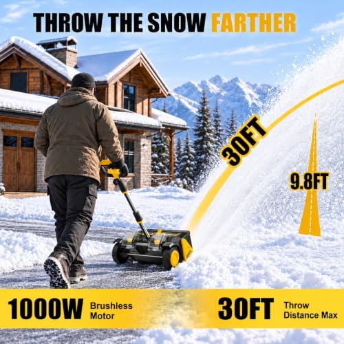 Litekon 80V Brushless Cordless Snow Shovel, 18-Inch Electric Snow Blower with 2X 4.0Ah Batteries Snow Removal with 30FT Throw Distance for Patio, Deck, Driveway,Yellow