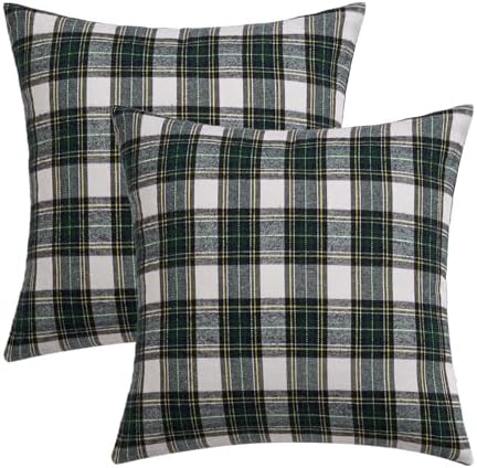 MIULEE Christmas Plaid Pillow Covers Scottish Tartan 24x24 Green and White