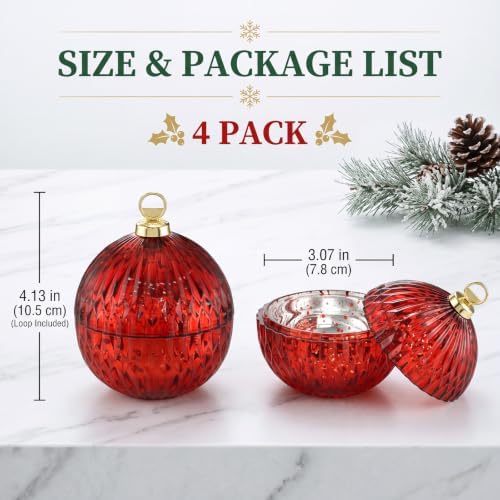 4 Pack 4'' Glass Christmas Candle Jars for Candle Making, Red