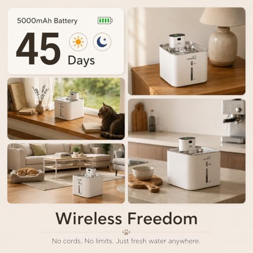Cordless Cat Water Fountain Motion Sensor Quiet Pump 4.2L