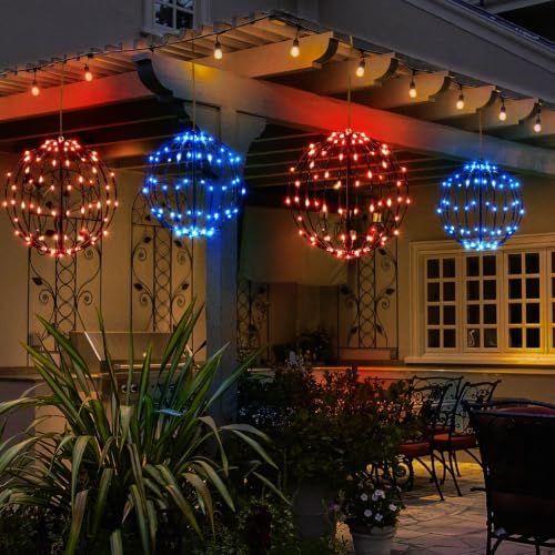 Christmas Decorations,LED Light Balls Outdoor,2 Pack,Red&Blue
