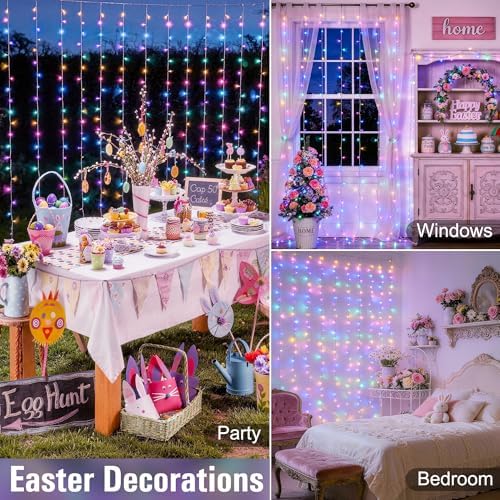 JMEXSUSS 300LED Curtain Lights for Easter Decor, 9.8x9.8ft, Pastel
