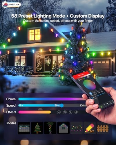 Smart C9 Christmas Lights Outdoor, 100FT 150 LEDs, APP Remote Controlled RGB String Lights with 80+ Modes Color Changing DIY Chasing Xmas Waterproof String Light for Patio Xmas Decor