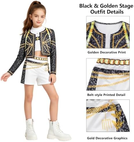 Pop Star Costume Kids Girls Golden Stage Outfit Halloween Costume Accessory