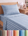 Twin Size 3 Piece Sheet Set - Breathable & Cooling Sheets - Blue Stripes