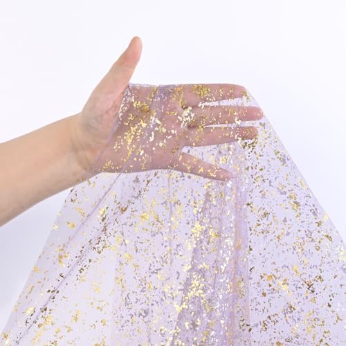 Artoid Mode 10Pcs Grayish Purple Gauze Gold Table Runner 10FT, Glitter Metallic Foil Sheer Dining Wedding Anniversary Holiday Table Decor for Home Party