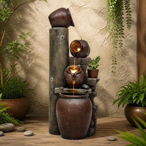 AUTODAYA 40" Overszied Outdoor Water Fountain LED Cascading Waterfall 4-Tie