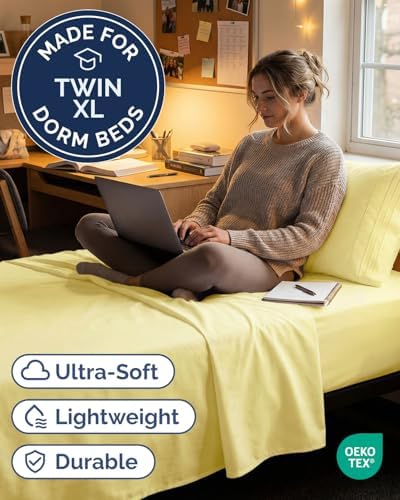 Twin XL Size 3 Piece Sheet Set - Comfy Breathable & Cooling Sheets - Yellow