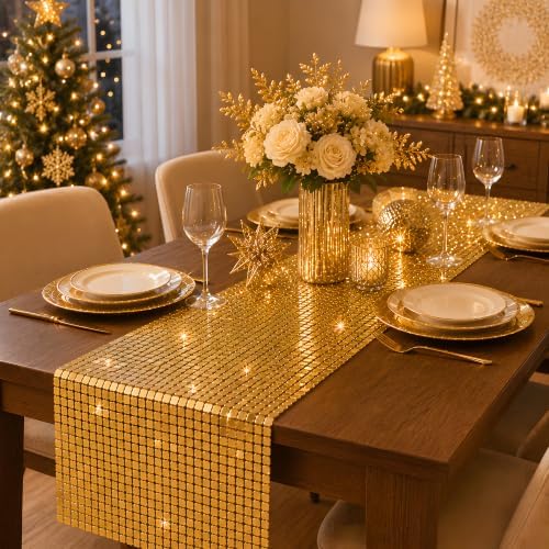 Disco Party Decorations - Gold Glitter Disco Table Runner