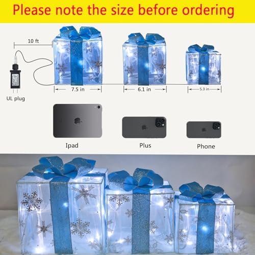 Christmas Decorations, Lauzior Set of 3 Christmas Lighted Gift Boxes