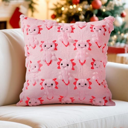eowvsio 2PCS Christmas Axolotl Throw Pillow Covers 18x18 inch,Christmas Decor Soft Plush Faux Fur Wool Couch Cushion Case for Chair Sofa Bedroom Living Room
