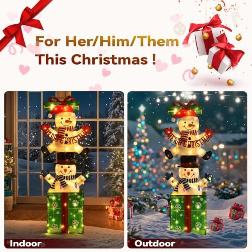 Snowman in Gift Box Outdoor Christmas Decoration with Timer&Remote Control