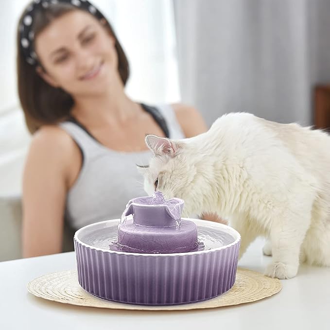 Cat Water Fountain: Cepheus Pet Drinking Fountain-2.1L/71oz Cat Fountain-Automatic Water Fountain for Cats and Dogs with with Ultra-Quiet Pump(Purple)