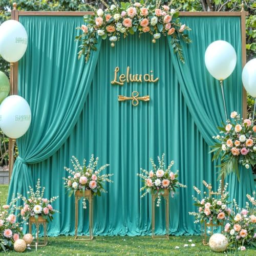 4 Panels Turquoise Backdrop Curtain for Parties Wrinkle Free Photo Backdrops Drapes Background Fabric Decoration for Baby Shower Wedding Birthday Party 20ft(W) x 10ft(H)