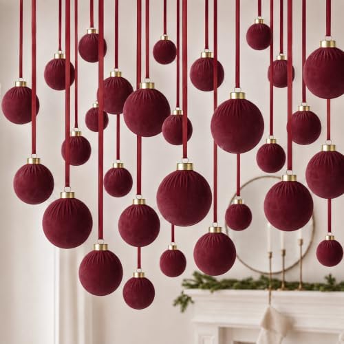 ZenNex 48Pcs Velvet Christmas Balls, Flocked Shatterproof Tree Ornaments