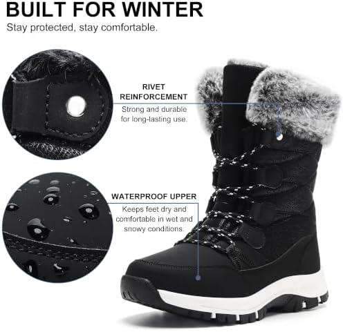 Women's Snow Boots Warm Fur Lined Anti-Slip Winter Outdoor Shoes