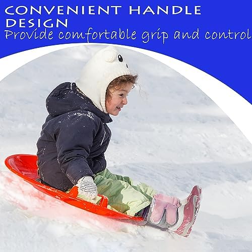 Slippery Racer Heavy-Duty Cold Resistant Downhill Pro Adults and Kids Plastic Outdoor Winter Saucer Disc Snow Sled with Handles-2 Pack (Red-2 Pack)