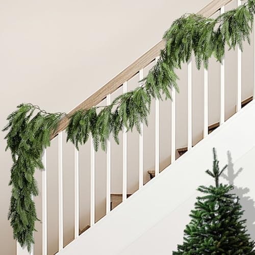 9.8 Ft Realistic Touch Norfolk Pine Garland, Christmas Garland for Mantle