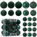 Civaner 52 Pcs Velvet Christmas Ball Ornaments Flocked Christmas Tree Hanging Ornaments 3 Assorted Size Shatterproof Xmas Ball Decorations Set for Xmas Holiday Winter Party Decor(Dark Green)