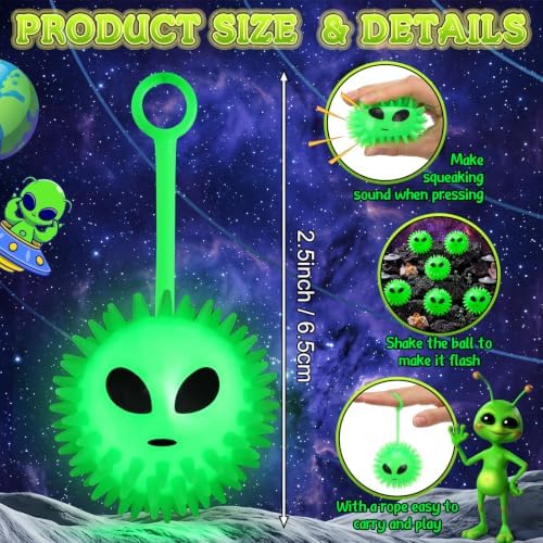 Sotiff 30 Pcs Alien Light-Up Stress Balls