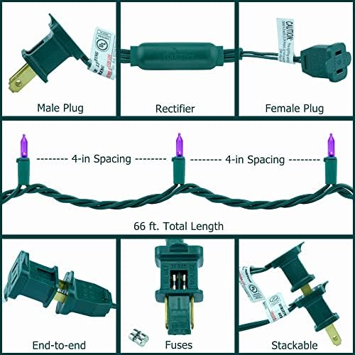 YULETIME 200 Purple LED Christmas Lights, 66 ft Green Wire UL String Light