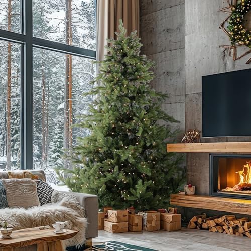 Fraser Hill Farm 12-Ft. Woodside Pine Christmas Tree with Incandescent Smart Lights and Stand, Prelit Artificial Tree with Realistic Foliage, Perfect Holiday Decoration for Foyer and Living Room