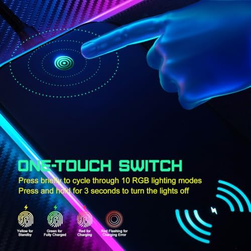 GIM Wireless Charging RGB Gaming Mouse Pad 15W, LED Mouse Mat 800x300x4MM, 10 Light Modes Extra Large Mousepad Non-Slip Rubber Base Computer Keyboard Mat for Gaming, MacBook, PC, Laptop, Desk