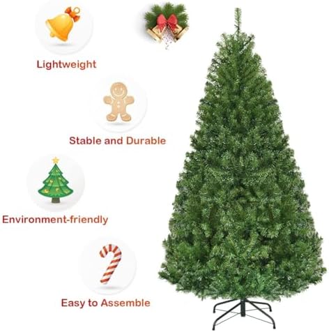 HAPPYGRILL 5FT Pre-lit Artificial Christmas Tree with 600 PVC Branch Tips, Foldable Base, Premium Hinged Spruce Xmas Tree with 11 Color Modes Lights for Holiday Decoration