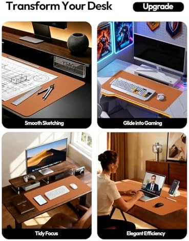 YSAGi Leather Desk Protector, Office Mat, Large Mouse Mat, Non-Slip PU Leather Blotter, Laptop Desk Mat, Waterproof Writing Pad for Office and Home(Brown, 63" x 24")