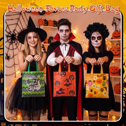 Sweetude 120 Pcs Halloween Tote Bags Bulk Trick Treat Bag with Handles Reusable Non Woven Halloween Treats Party Gift Favors Bags for Kids(Skull & Ghost)