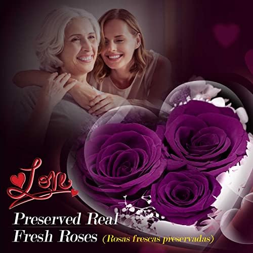 ADDWel Meaningful Gifts for Mom from Daughter Son, Preserved Purple Rose Gift Box with MOM Necklace, I Love You Necklace in 100 Languages, Mother’s Day Birthday Gifts for Mom