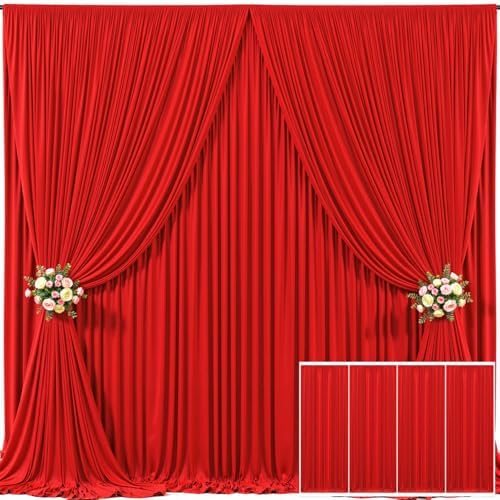4 Panels Red Backdrop Curtain for Parties Wedding Wrinkle Free Red Photo Curtains Backdrop Drapes Fabric Decoration for Birthday Party Baby Shower Christmas 20ft(W) x 10ft(H)