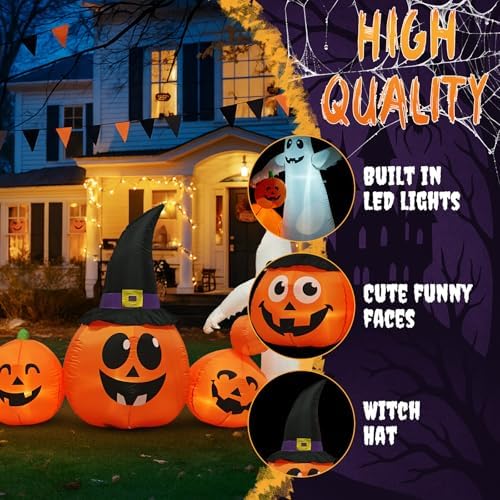 Outvita Halloween Inflatable Ghost Pumpkin 8FT, Blow Up Outdoor Decoration with LEDs, Halloween Decor for Yard, Party, Garden