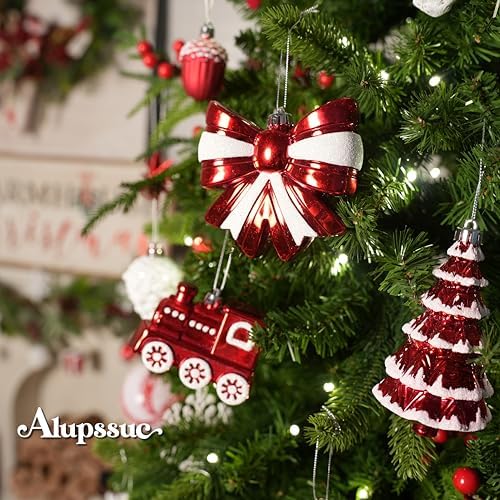 Alupssuc 82pcs Classic Christmas Balls Ornaments Set, Red and White