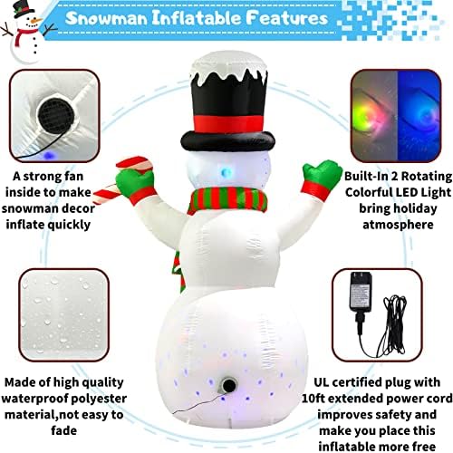 Buheco Snowman Inflatable Christmas Yard Decorations 8ft Giant Cute Blow Up Snowman Inflatables Outdoor Rotating Colorful Led Lights Xmas Frosty Winter Decor for Indoor Outside Lawn Holiday Vacation