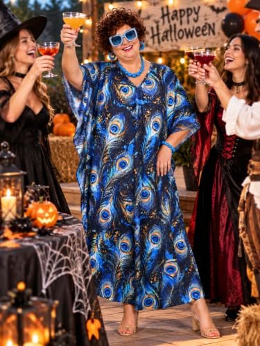 Women's Landlady Costume, 6-Piece Caftan Dress Curly Wig Jewelry & Sunglass