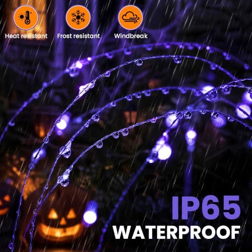 GIGALUMI 4 Pack Solar Firework Lights Outdoor, Halloween Decor, Purple
