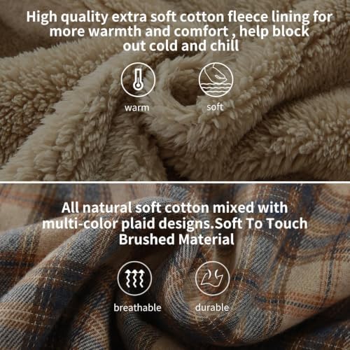 Elesuit Men's Full Zip Fleece Flannel Jacket Shirt Plaid Cotton Hoodie Coat