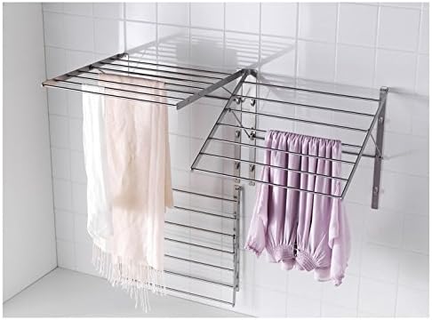 Wall Mounted Clothes Drying Rack - Stainless Steel Collapsible Laundry Rack - Space Saving Folding Accordion Dryer for Indoor & Outdoor Use (22Wx21Dx19H)
