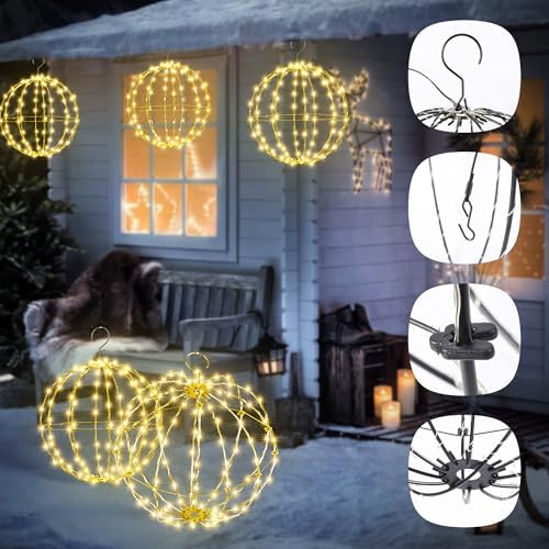 Flacchi Set of 2 Sizes Christmas Balls Warm White Hanging Solar Lights