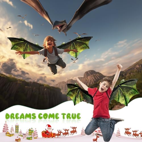 maysida Electric Dragon Wings, Kids Dinosaur Costume Wings with LED Light & Music, Halloween Dino Dress-Up Costumes for Boys & Girls, Green Dinosaur toys for Kids as Christmas Birthday Party Gifts