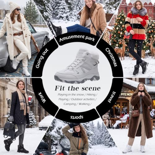 Littleplum Womens Snow Boots - Warm Fur Line Anti Slip Winter Short Boots Comfortable Lace Up Ankle Booties for Outdoor Hiking