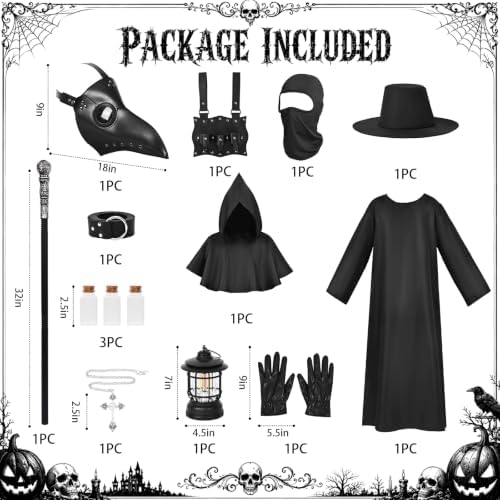 Plague Doctor Costume, 12-in-1 Plague Doctor Mask and Robe Set