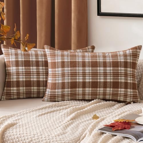 MIULEE Fall Plaid Pillow Covers Scottish Tartan 12x20 Brown